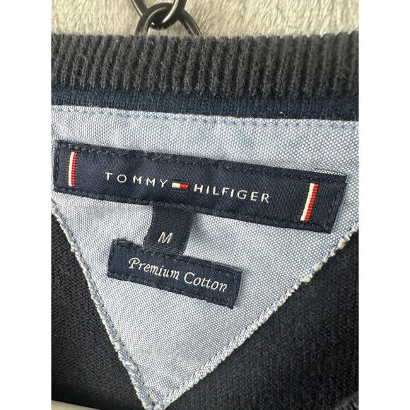 Tommy Hilfiger Men’s Navy Solid Logo V-Neck Sweater – Size M - Picture 4 of 7